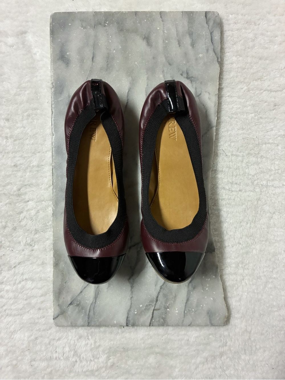 J.Crew Cap Toe Ballet Flats Burgundy Maroon Black Patent Leather Size 6